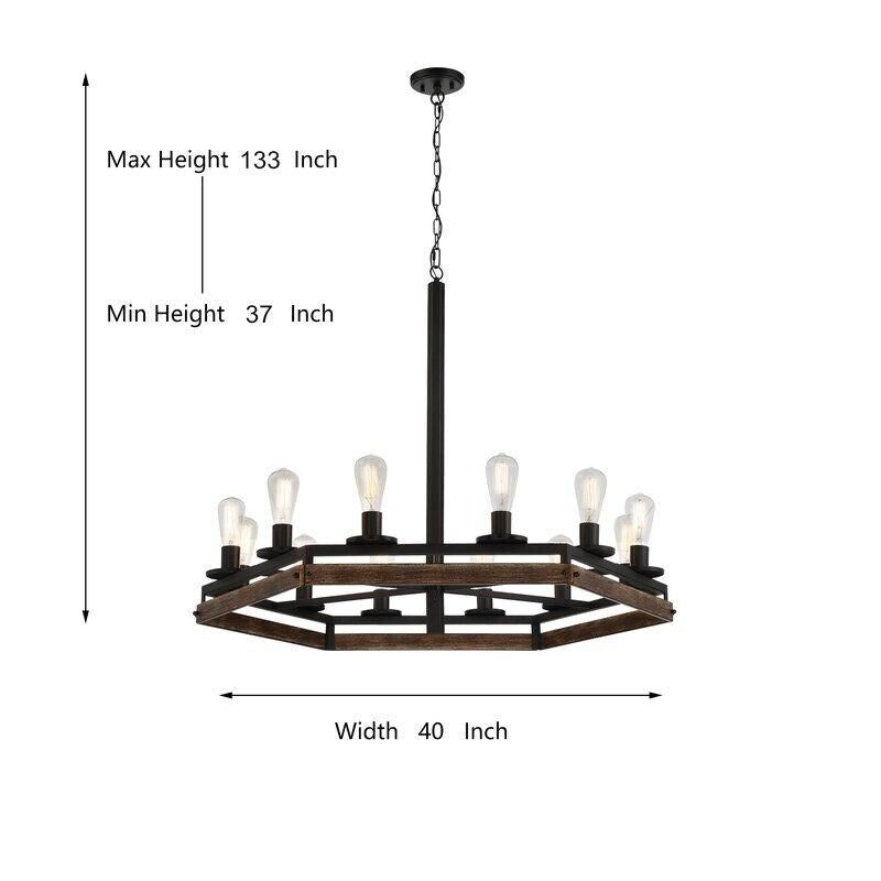 Acroma 12 Light 40In Modern Farmhouse Wagon Wheel Chandelier-UL