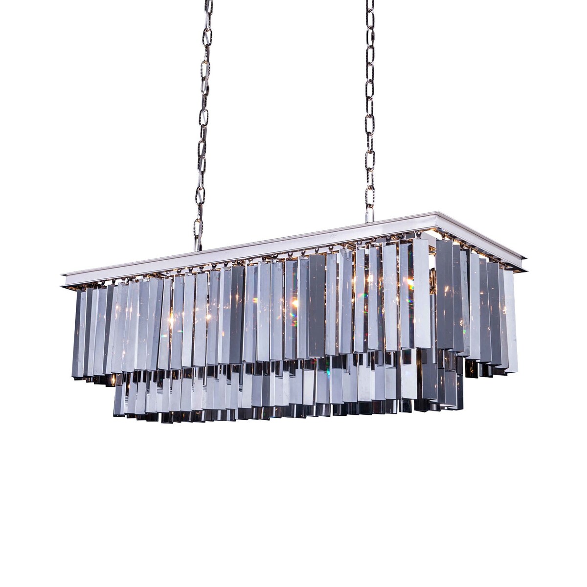12 Light 40" Smoke Glass Fringe Polished Nickel Chandelier & Led - 18.00