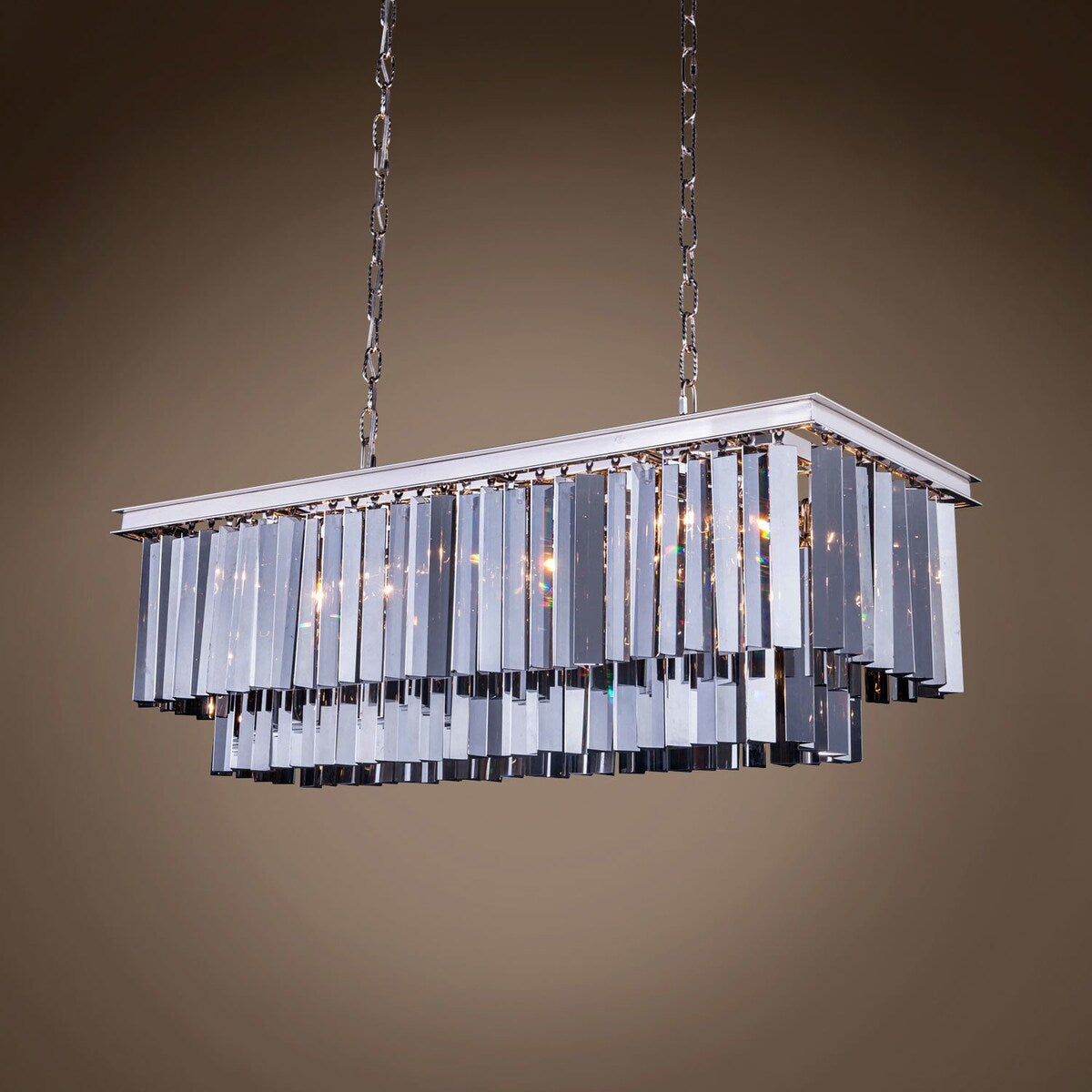 12 Light 40" Smoke Glass Fringe Polished Nickel Chandelier & Led - 18.00