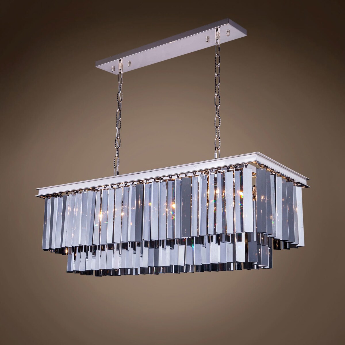 12 Light 40" Smoke Glass Fringe Polished Nickel Chandelier & Led - 18.00