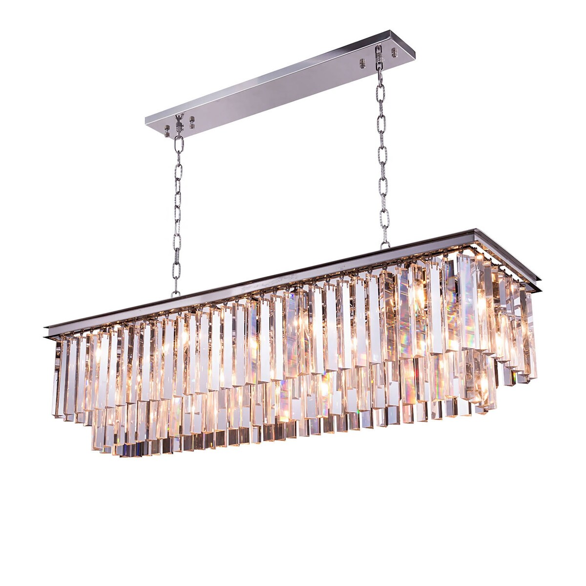 12 Light 50" Clear Glass Fringe Polished Nickel Chandelier & Led - 18.00