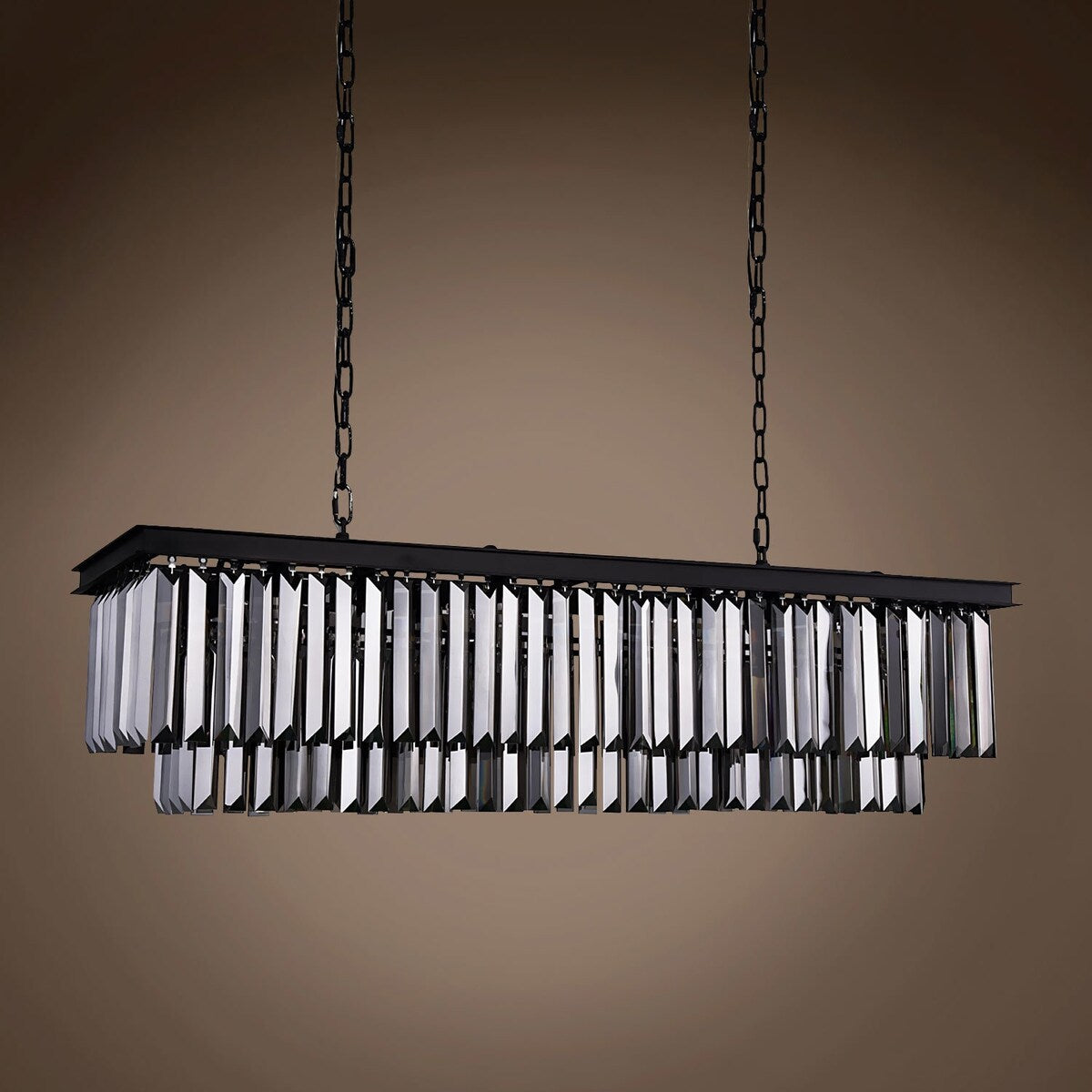12 Light 50" Smoke Glass Fringe Grey Iron Chandelier & Led - 18.00