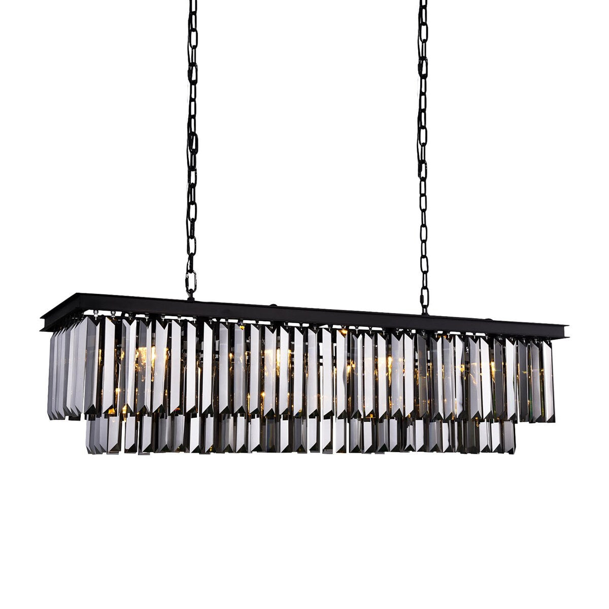 12 Light 50" Smoke Glass Fringe Grey Iron Chandelier & Led - 18.00