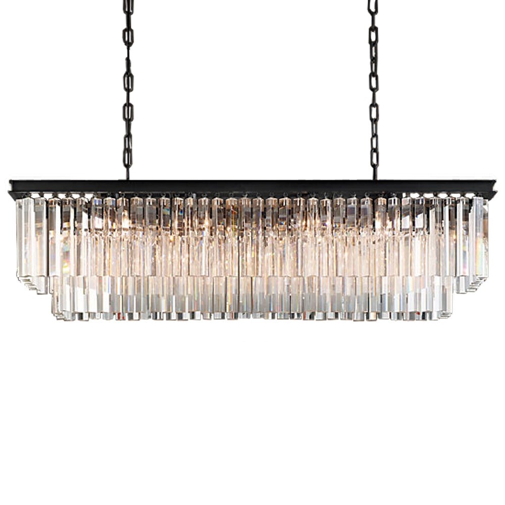 12 Light Clear Glass Fringe Chandelier In Java Brown Finish - 18.00