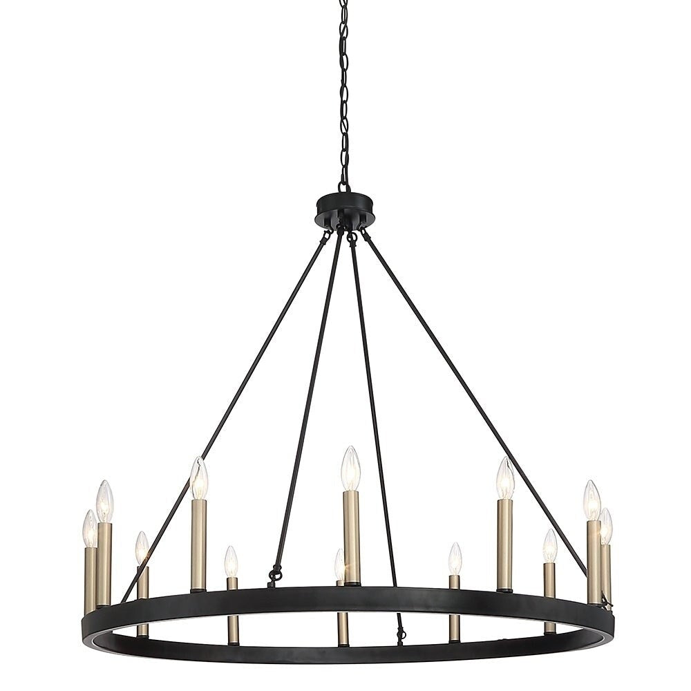 12-Light Wagon Wheel Chandelier - 39in Diameter - Black