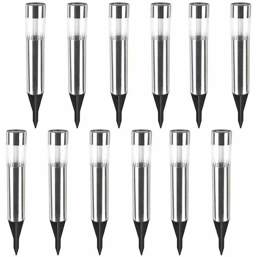 12 Pack Stainless Steel Straight Outdoor Solar Lights - Waterproof
