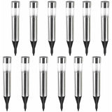 12 Pack Stainless Steel Straight Outdoor Solar Lights - Waterproof