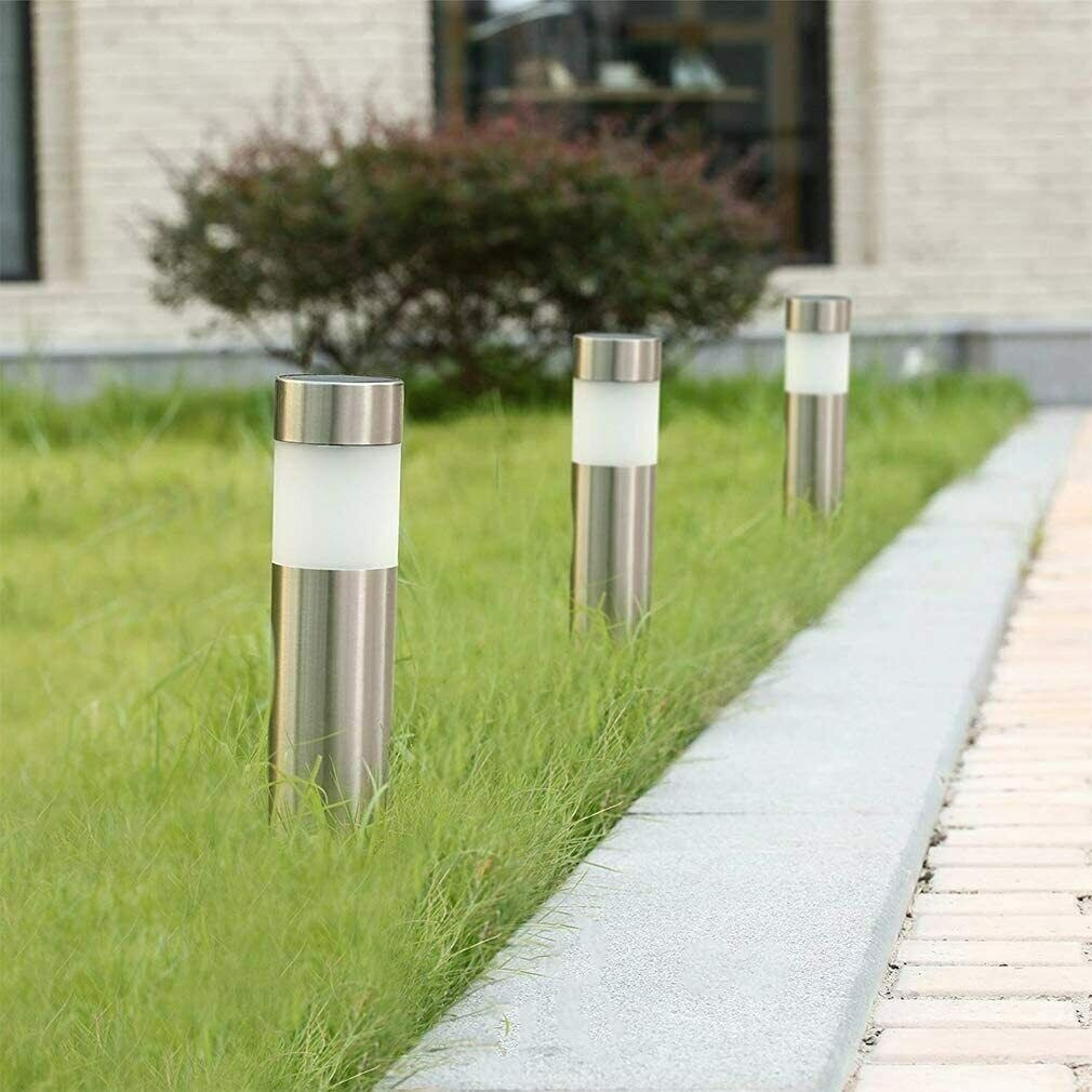 12 Pack Stainless Steel Straight Outdoor Solar Lights - Waterproof