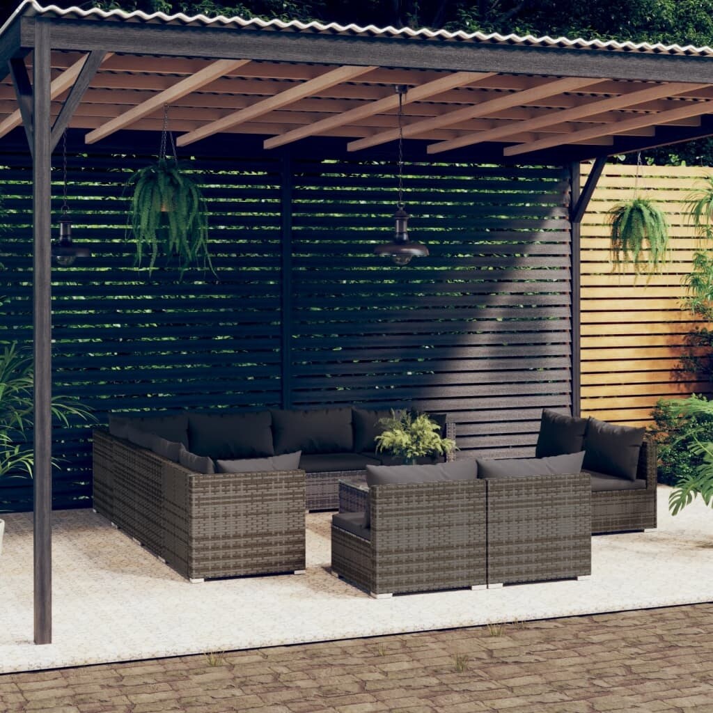 12 Piece Patio Lounge Set with Cushions Gray Poly Rattan
