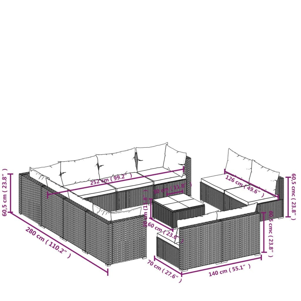 12 Piece Patio Lounge Set with Cushions Gray Poly Rattan