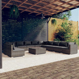 12 Piece Patio Lounge Set with Cushions Gray Poly Rattan