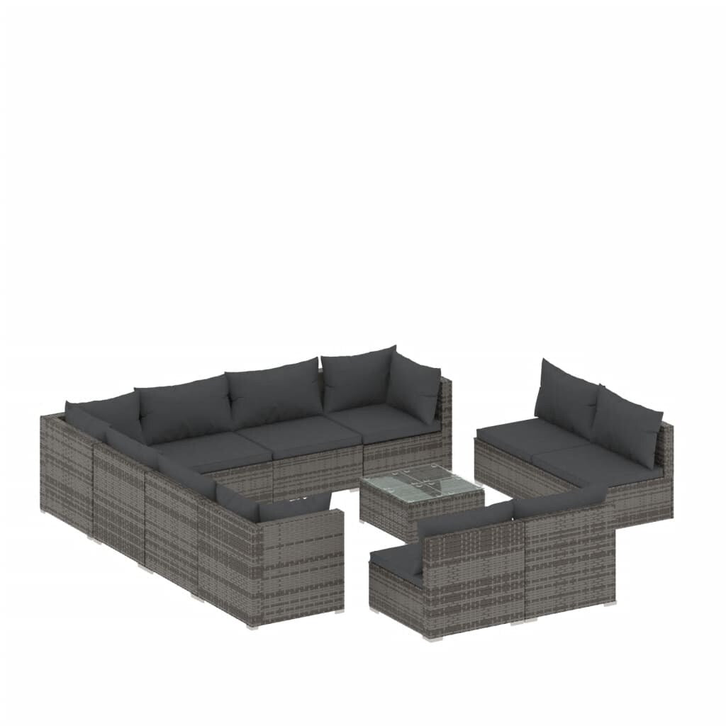 12 Piece Patio Lounge Set with Cushions Gray Poly Rattan