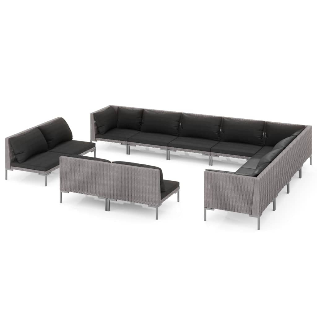 12 Piece Patio Lounge Set with Cushions Poly Rattan Dark Gray
