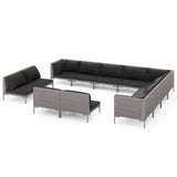 12 Piece Patio Lounge Set with Cushions Poly Rattan Dark Gray