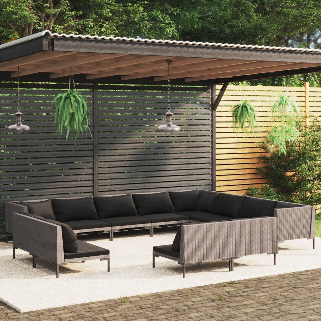 12 Piece Patio Lounge Set with Cushions Poly Rattan Dark Gray