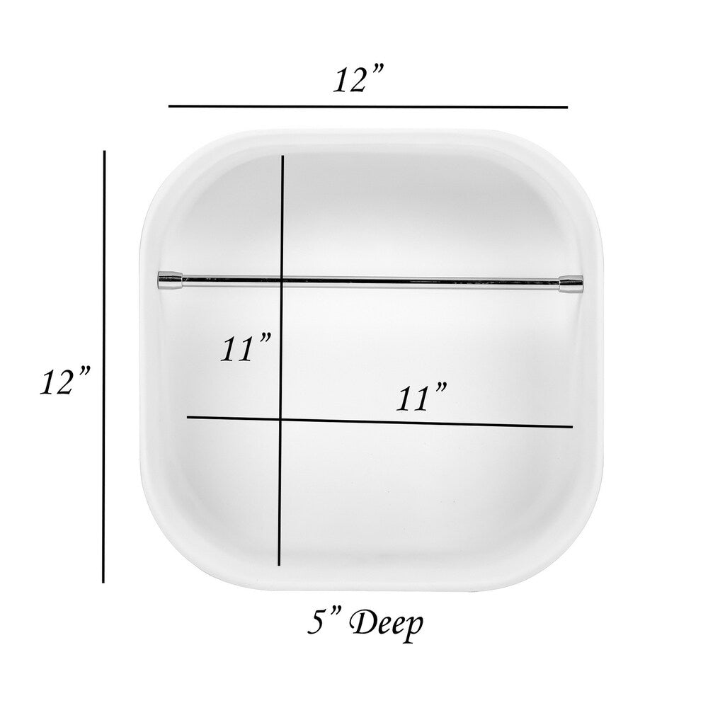 12" Stone Resin Solid Surface Matte White Finish BathroomWall Shelf with Towel Rack