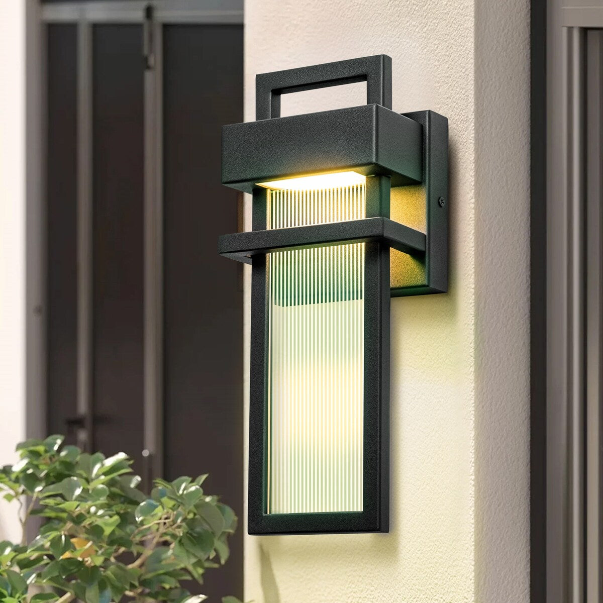 12 in. Modern Black Acrylic Outdoor Indoor Wall Light Waterproof IP54 Lantern Wall Sconce - 4.7 in. W x 12.2 in. H