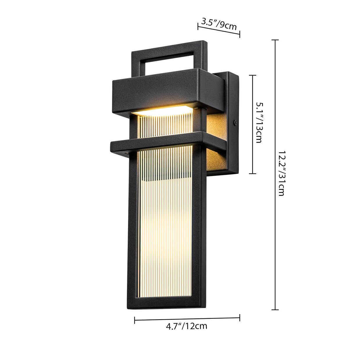 12 in. Modern Black Acrylic Outdoor Indoor Wall Light Waterproof IP54 Lantern Wall Sconce - 4.7 in. W x 12.2 in. H