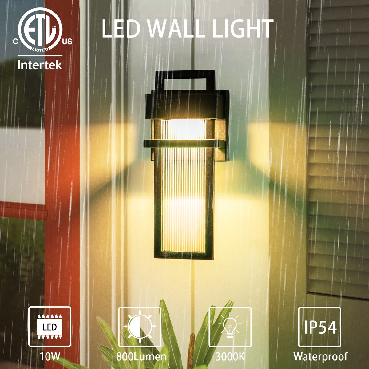 12 in. Modern Black Acrylic Outdoor Indoor Wall Light Waterproof IP54 Lantern Wall Sconce - 4.7 in. W x 12.2 in. H