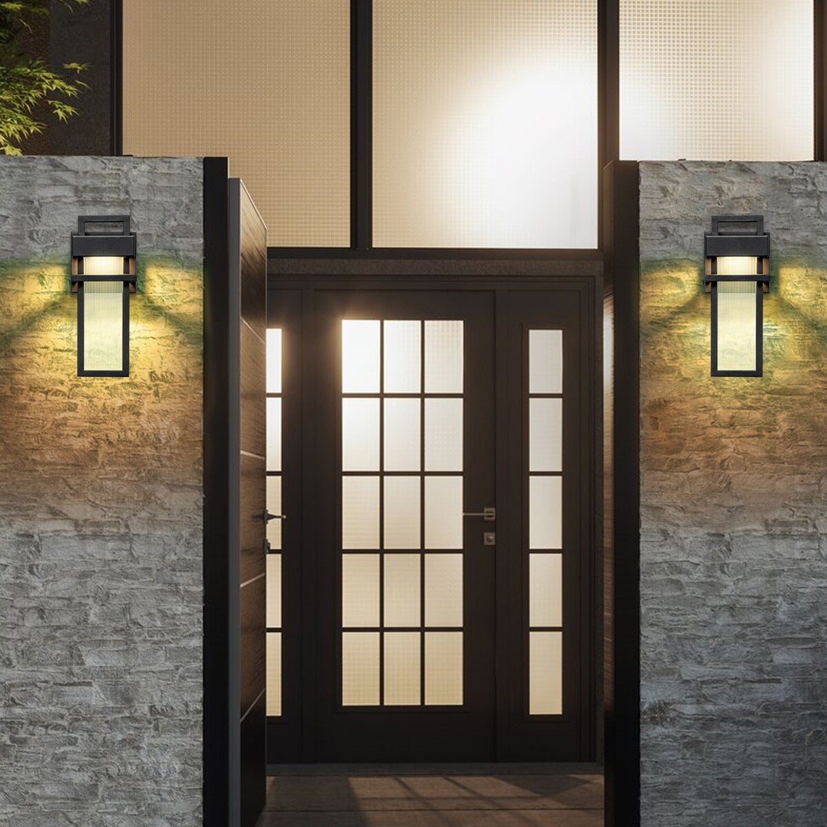 12 in. Modern Black Acrylic Outdoor Indoor Wall Light Waterproof IP54 Lantern Wall Sconce - 4.7 in. W x 12.2 in. H
