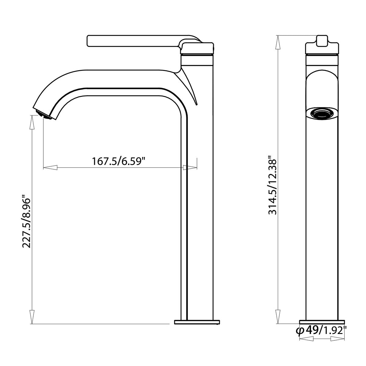 12 in.H Modern Matte Black/ Brushed Gold Single Handle Bathroom Faucet includes Hardware