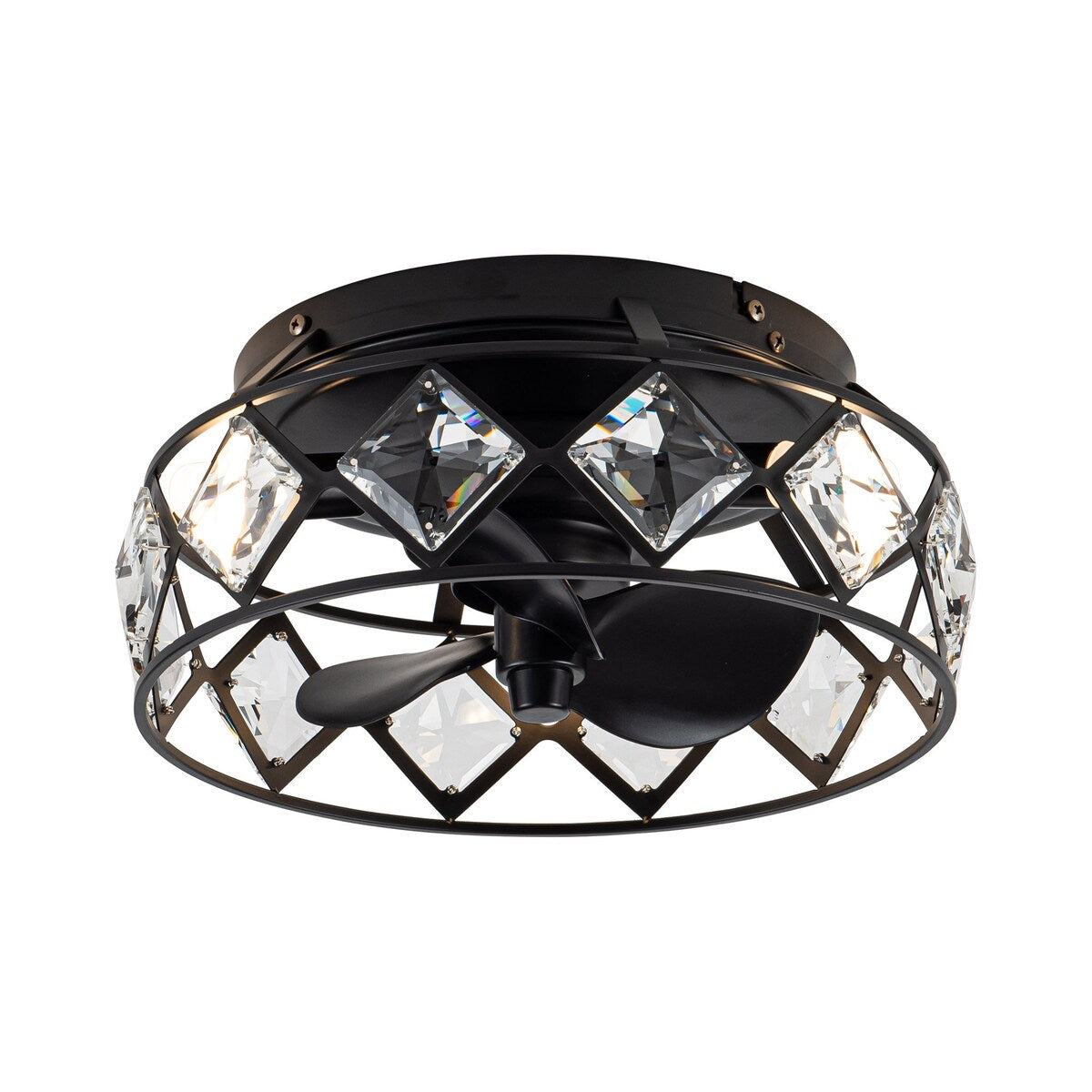 12.2" Black Small Caged Crystal Ceiling Fan Ceiling Light with Remote