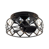 12.2" Black Small Caged Crystal Ceiling Fan Ceiling Light with Remote