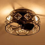 12.2" Black Small Caged Crystal Ceiling Fan Ceiling Light with Remote
