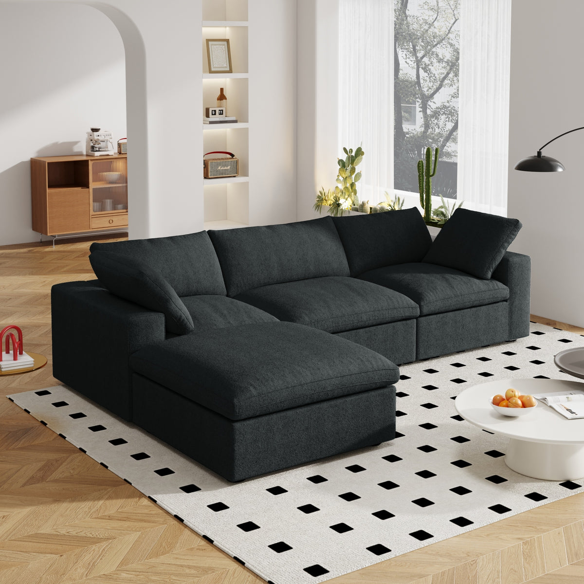 120" L-shaped Modern Sectional Sofa Linen Modular Sofa Couch with Stor