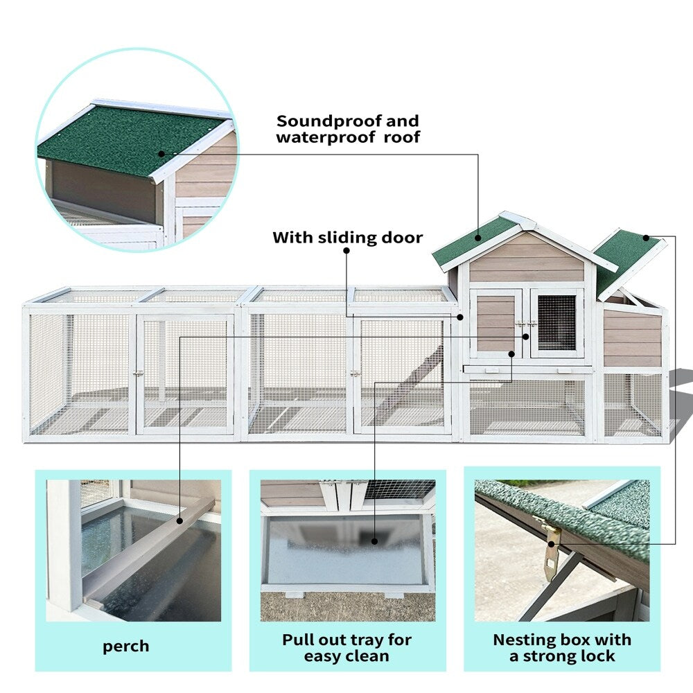 122 in.W Large Wooden Chicken Coop Pet Hutch with Nesting Box