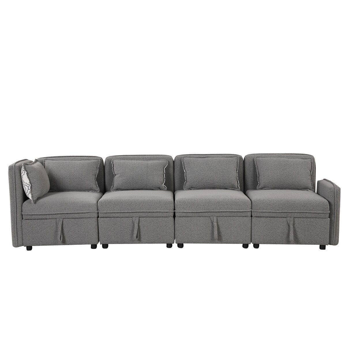 122.8" Minimalist Convertible Modular Sofa,Free Combination 4 Seater Sofa With 5 Pillows,Built-in Storage Space