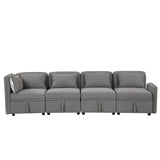 122.8" Minimalist Convertible Modular Sofa,Free Combination 4 Seater Sofa With 5 Pillows,Built-in Storage Space