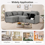 122.8" Minimalist Convertible Modular Sofa,Free Combination 4 Seater Sofa With 5 Pillows,Built-in Storage Space
