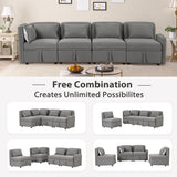 122.8" Minimalist Convertible Modular Sofa,Free Combination 4 Seater Sofa With 5 Pillows,Built-in Storage Space