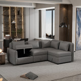 122.8" Minimalist Convertible Modular Sofa,Free Combination 4 Seater Sofa With 5 Pillows,Built-in Storage Space