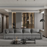 122.8" Minimalist Convertible Modular Sofa,Free Combination 4 Seater Sofa With 5 Pillows,Built-in Storage Space