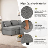 122.8" Minimalist Convertible Modular Sofa,Free Combination 4 Seater Sofa With 5 Pillows,Built-in Storage Space