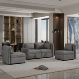 122.8" Minimalist Convertible Modular Sofa,Free Combination 4 Seater Sofa With 5 Pillows,Built-in Storage Space
