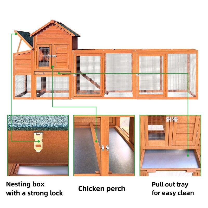 122"W Wood Chicken Coop Hen House Pet Hutch Wooden Pet Cage Backyard with Nesting Box