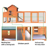 122"W Wood Chicken Coop Hen House Pet Hutch Wooden Pet Cage Backyard with Nesting Box