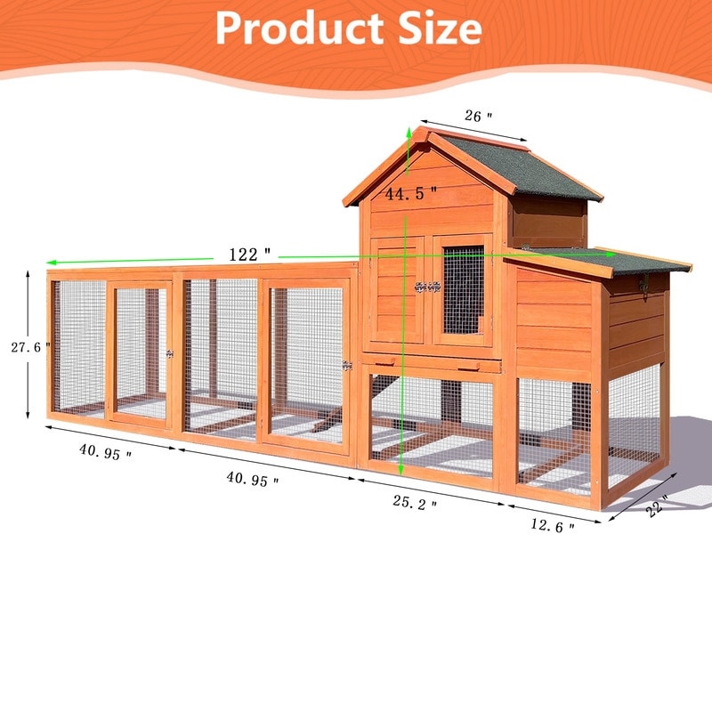 122"W Wood Chicken Coop Hen House Pet Hutch Wooden Pet Cage Backyard with Nesting Box