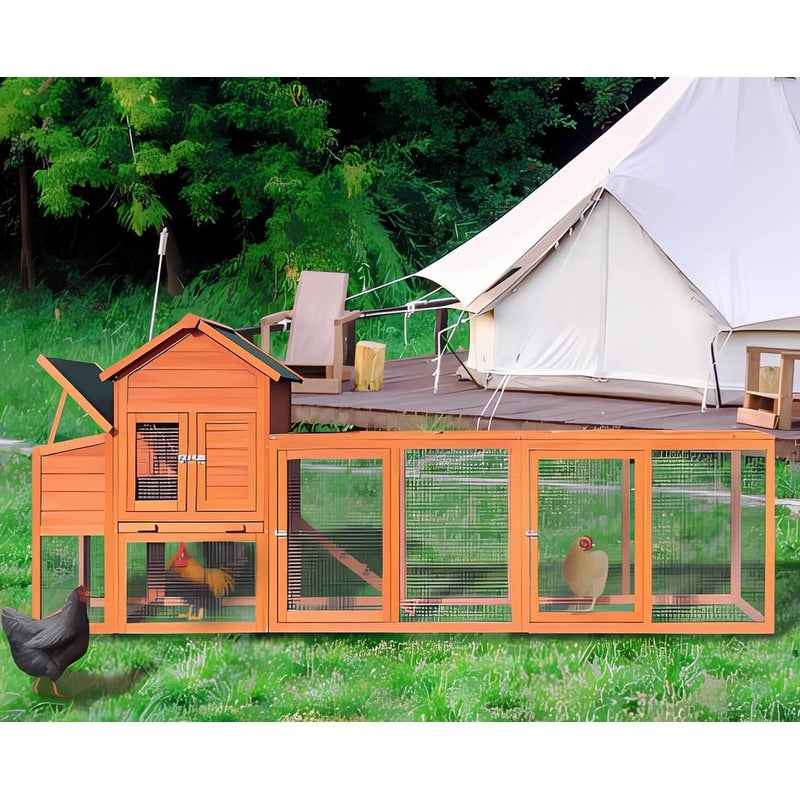 122"W Wood Chicken Coop Hen House Pet Hutch Wooden Pet Cage Backyard with Nesting Box