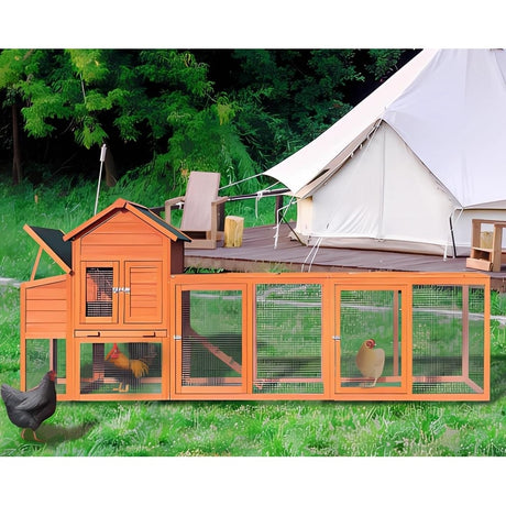 122"W Wood Chicken Coop Hen House Pet Hutch Wooden Pet Cage Backyard with Nesting Box