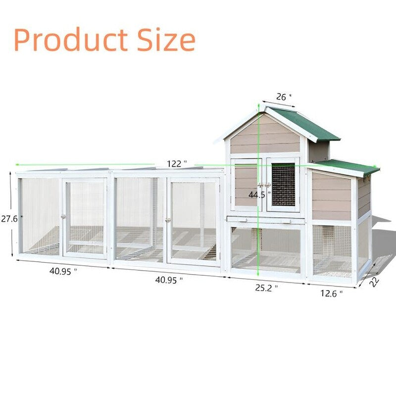122"W Wood Chicken Coop Hen House Pet Hutch Wooden Pet Cage Backyard with Nesting Box