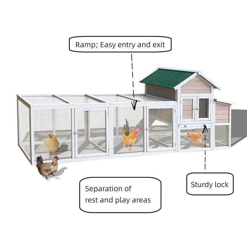 122"W Wood Chicken Coop Hen House Pet Hutch Wooden Pet Cage Backyard with Nesting Box