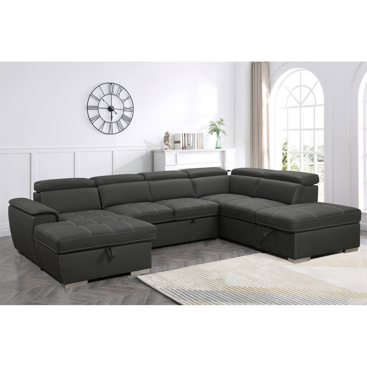 128"Sofa U Shaped Sectional Couch with Ottoman