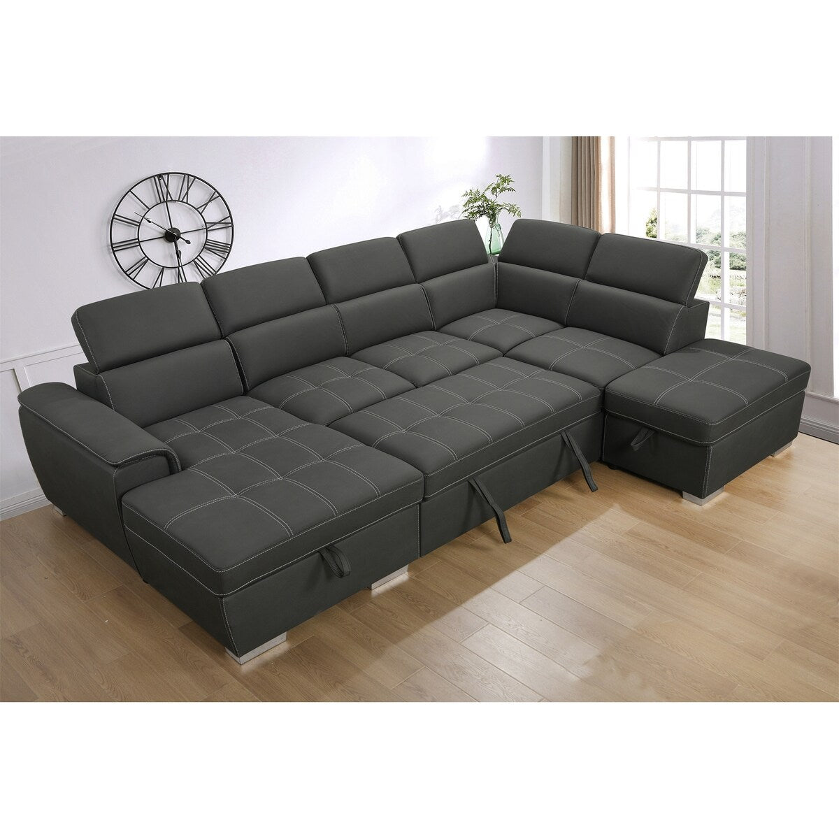 128"Sofa U Shaped Sectional Couch with Ottoman