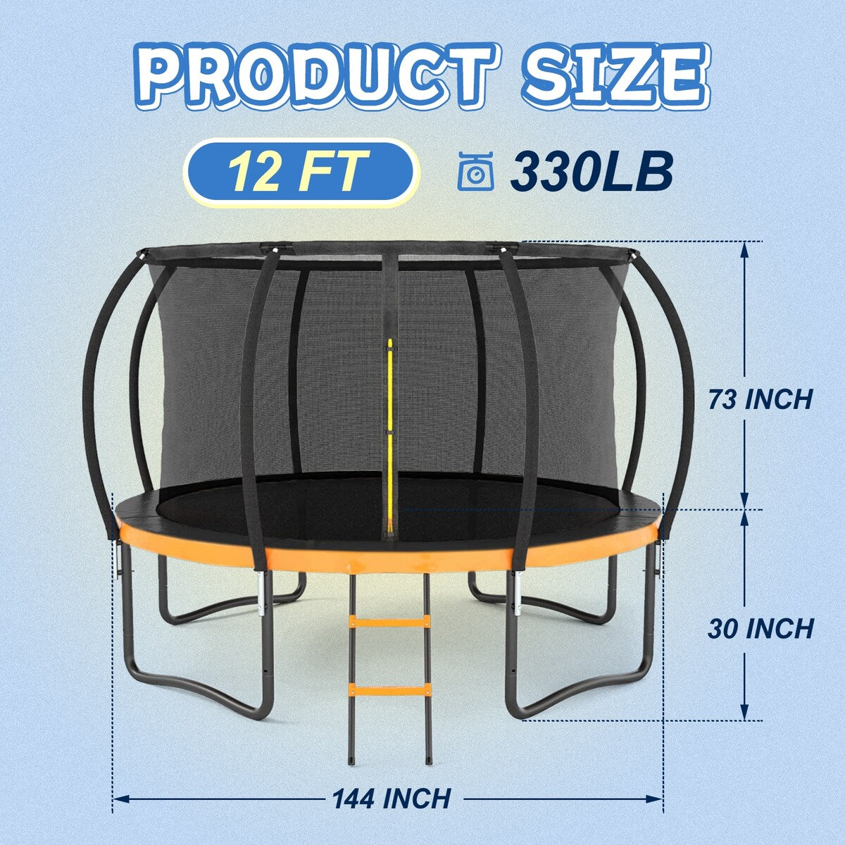 12FT Outdoor Big Trampoline Inner Safety Enclosure Net, Ladder, PVC Spring Cover Padding, For Kids