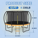 12FT Outdoor Big Trampoline Inner Safety Enclosure Net, Ladder, PVC Spring Cover Padding, For Kids