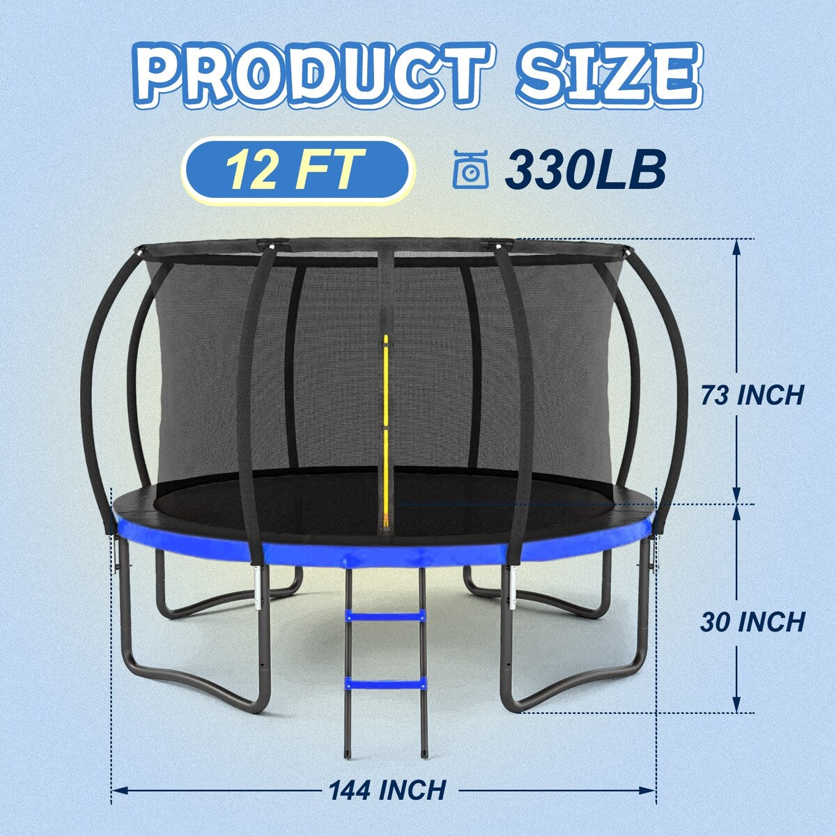 12FT Outdoor Big Trampoline Inner Safety Enclosure Net, Ladder, PVC Spring Cover Padding, For Kids
